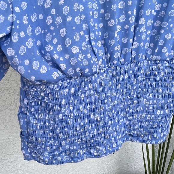 Blue Floral Peplum Blouse with Sweetheart Neckline Small Size Aka Corset Draped - Picture 6 of 13